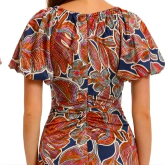 Maggy London Floral Puffed Sleeve Ruched Dress NWT - Picture 4 of 12